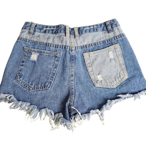 Missguided Ripped Two-Tone Denim Shorts - Picture 5 of 11